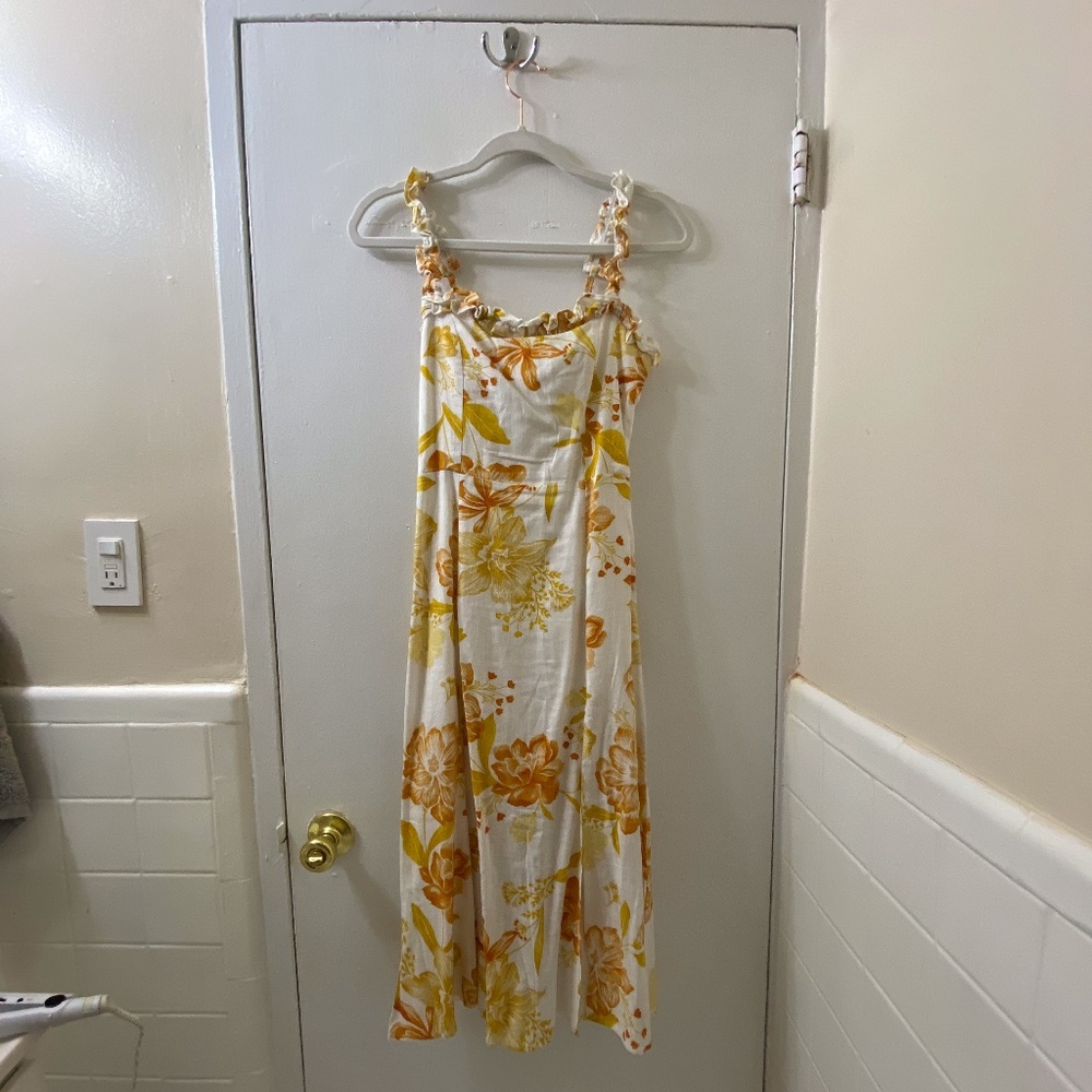 Yellow Floral Print Midi Dress